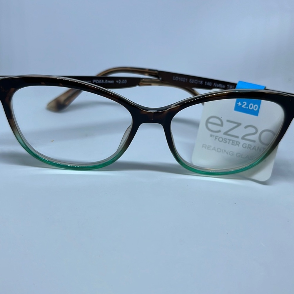 NWT Foster Grant Women's EZ2C NELLIE TEL Reading Glasses +2.00 Teal Black